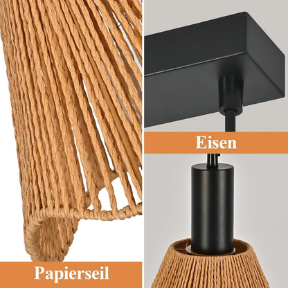ZMH Hängelampe Boho Pendelleuchte Rattan 3 Flammig Esstischlampe