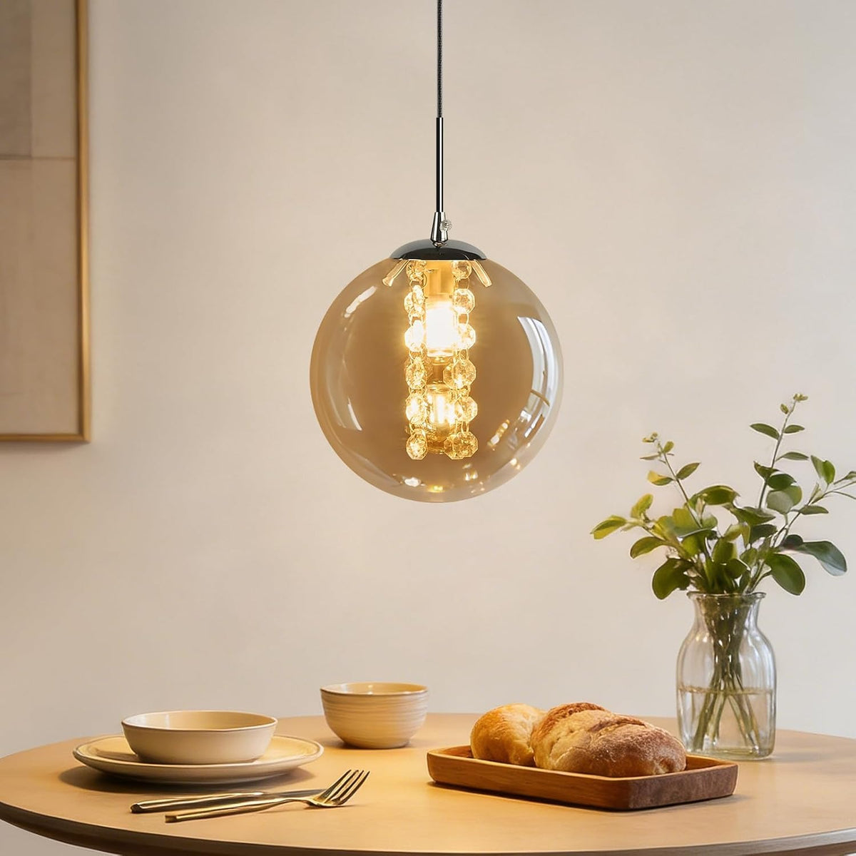 ZMH Pendelleuchte Glas Hängelampe Modern - 1 Flammig Bernstein