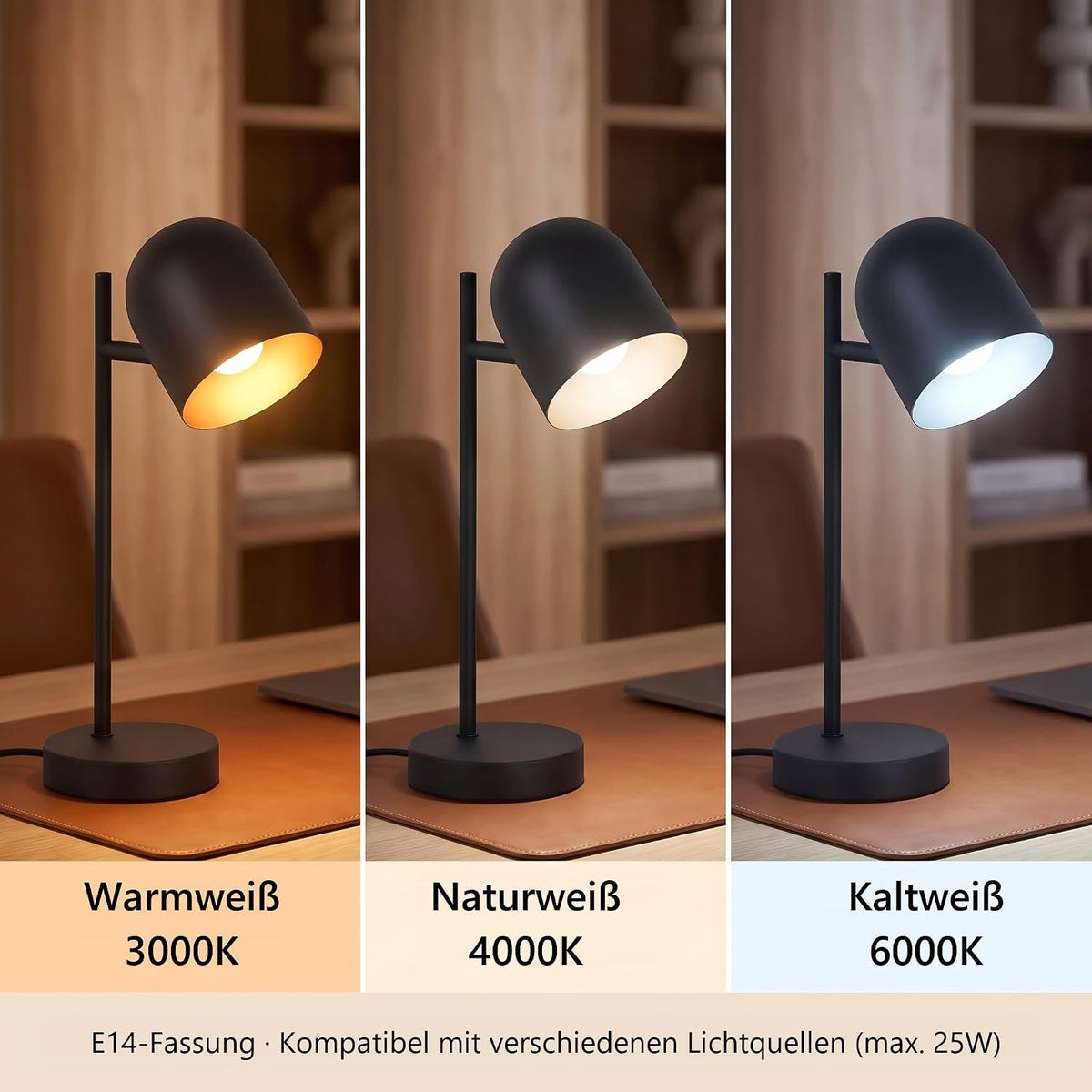 ZMH Tischlampe mit Kabel Nachttischlampe Vintage Tischleuchte e14