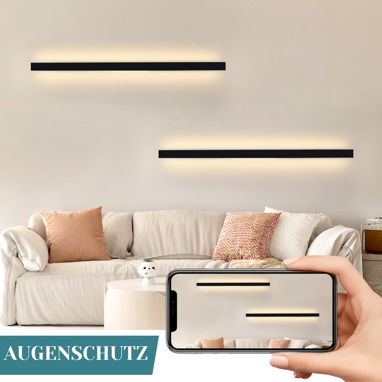 ZMH Wandlampe led Wandleuchte innen - Modern 100CM 34W Flur Up Down Warmweiß Flurlampe Wohnzimmerlampe Schwarze Bettlampe Wandbeleuchtung für Treppenhaus Wohnzimmer Kinderzimmer Schlafzimmer