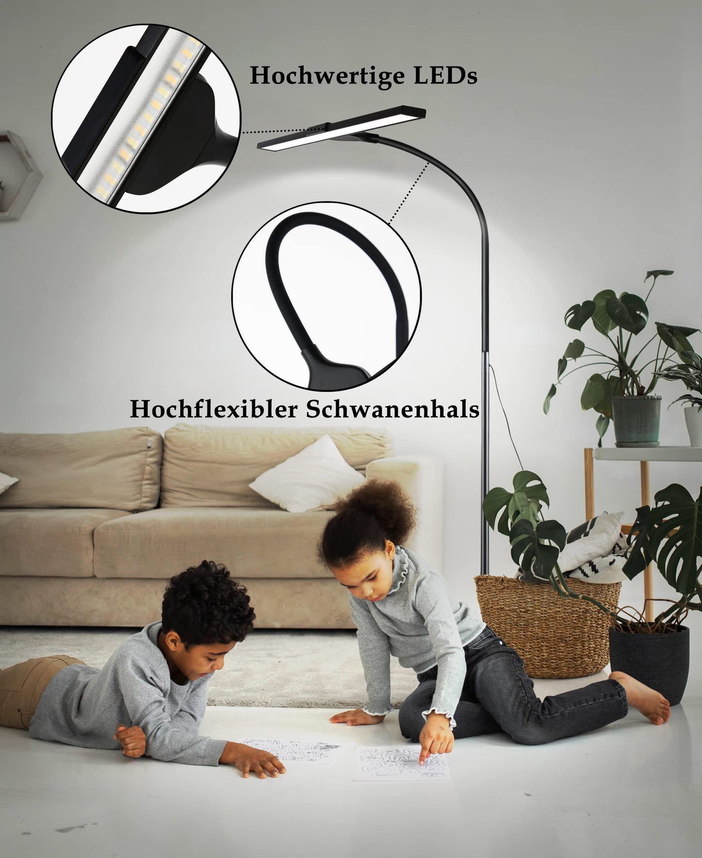 ZMH LED Stehlampe Standleuchte Leselampe - 156CM Stehleuchte Dimmbar Büro Standlampe Schlafzimmer Schwarz Modern Touch 10W Lesestehlampe mit Timer und Memory Funktion für Wohnzimmer