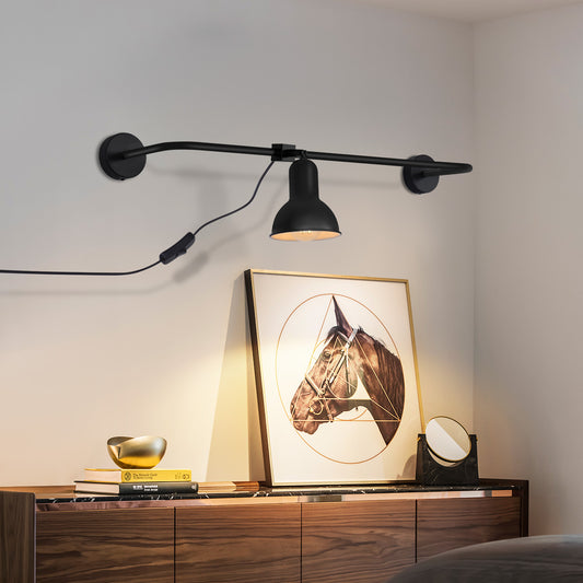 ZMH Wandleuchte innen Wandlampe Schwarz - E27 Vintage Metall Flurlampe Schwenkbar Design Treppenhauslampe Indirekt Wandbeleuchtung mit Schalter f¨¹r Wohnzimmer Schlafzimmer Flur Treppenhaus Bett