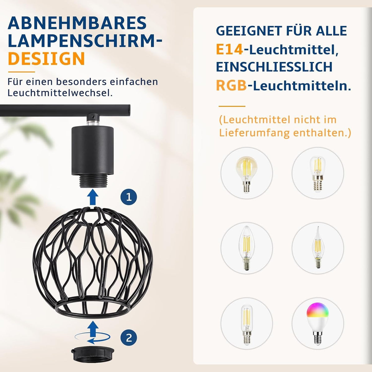 ZMH LED Deckenstrahler Schwarz-Grau-Weiß, E14 Deckenlampe 4 Flammig Schwenkbar