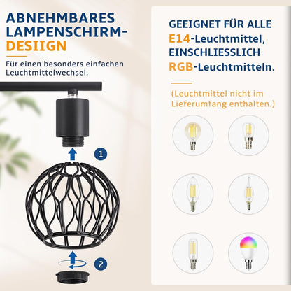 ZMH LED Deckenstrahler Schwarz-Grau-Weiß, E14 Deckenlampe 4 Flammig Schwenkbar