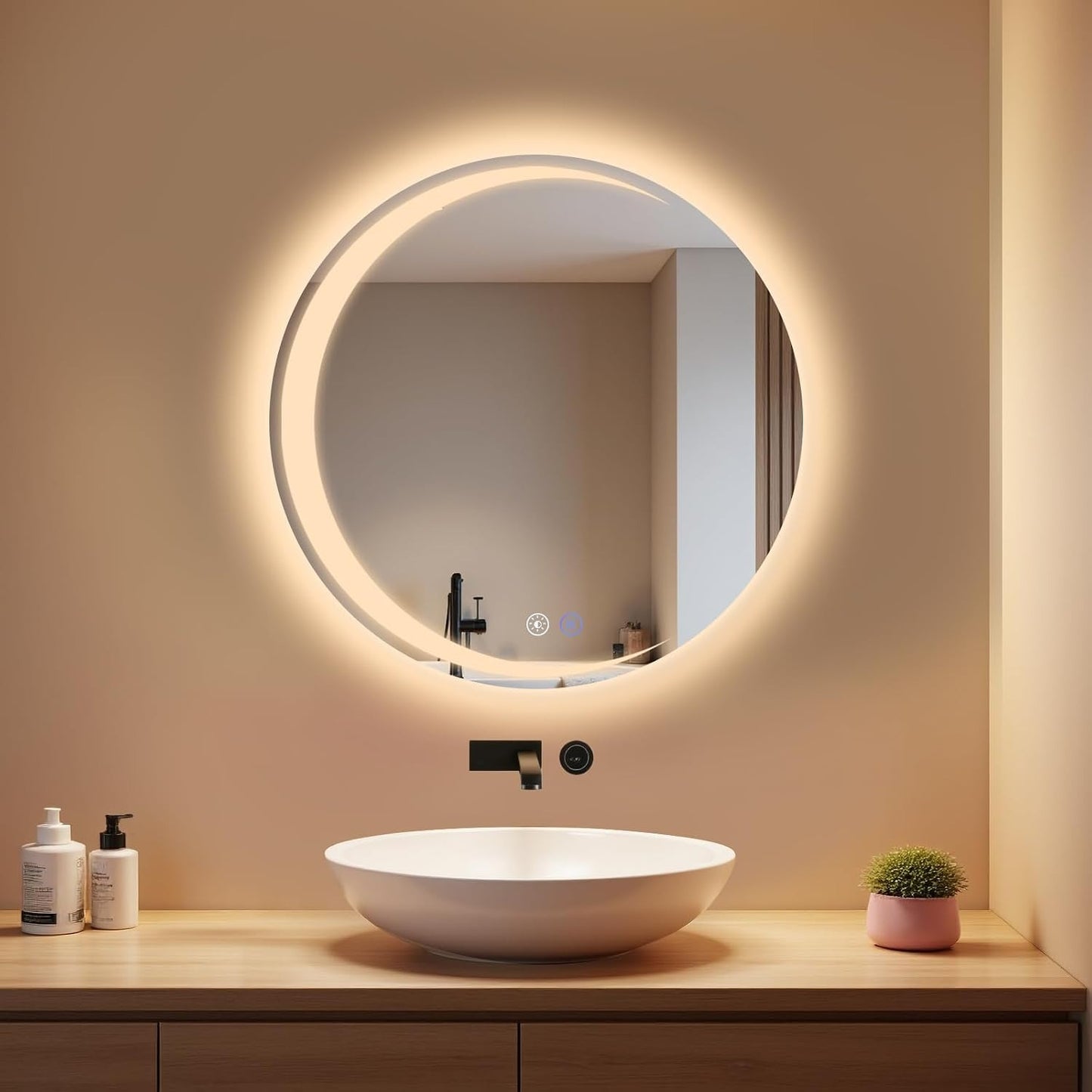 ZMH Badezimmerspiegel mit Beleuchtung Badspiegel Rund - Runder IP44 50cm LED Spiegel mit Touch Dimmbar Rundspiege Beschlagfrei Beleuchtet Bad mit Licht für Badezimmer WC