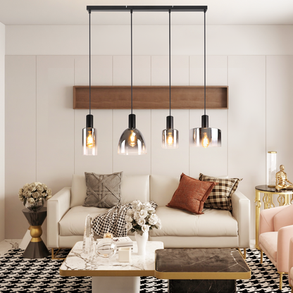 Pendelleuchte H?ngelampe Esstisch 4 Flammig H?ngeleuchte- E27 Vintage Esszimmerlampe H?ngend Pendellampe H?henverstellbar Glas Retro f¨¹r Schlafzimmer Wohnzimmer (ohne Leuchtmittel)