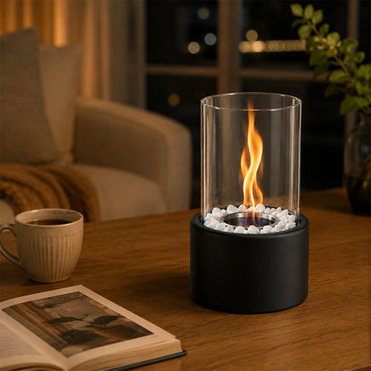 Bioethanol Tischkamin Zylinder 12,3 × 21 cm – Rauchfrei & Geruchsneutral für Innen und Außen