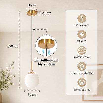 ZMH Pendelleuchte G9 Schlafzimmer Glas Esstisch Modern Hängelampe