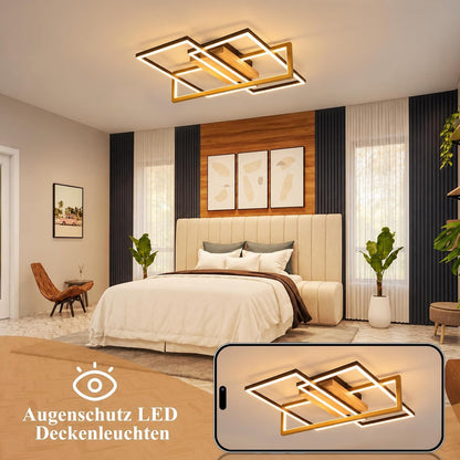 ZMH Deckenlampe Wohnzimmer LED Schwarz Deckenleuchte 46W Holz Küchenlampe
