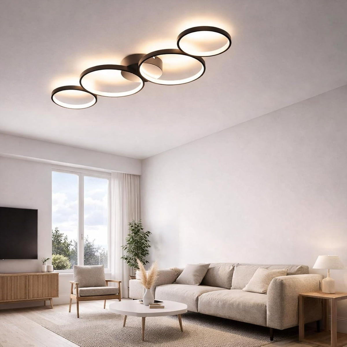 ZMH LED Deckenlampe Modern, 4-flammig in Ring-Optik, 37W Warmweiß 3000K, Deckenleuchte Rund 89cm aus Aluminium