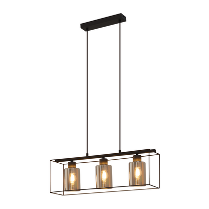 Pendelleuchte Esstisch H?ngelampe Vintage - Rauchschwarz Glas H?ngeleuchte 3 Flammig E27 Esstischlampe H?ngend Metall Retro Esszimmerlampe Industrial f¨¹r Esszimmer k¨¹che (ohne Leuchtmittel)