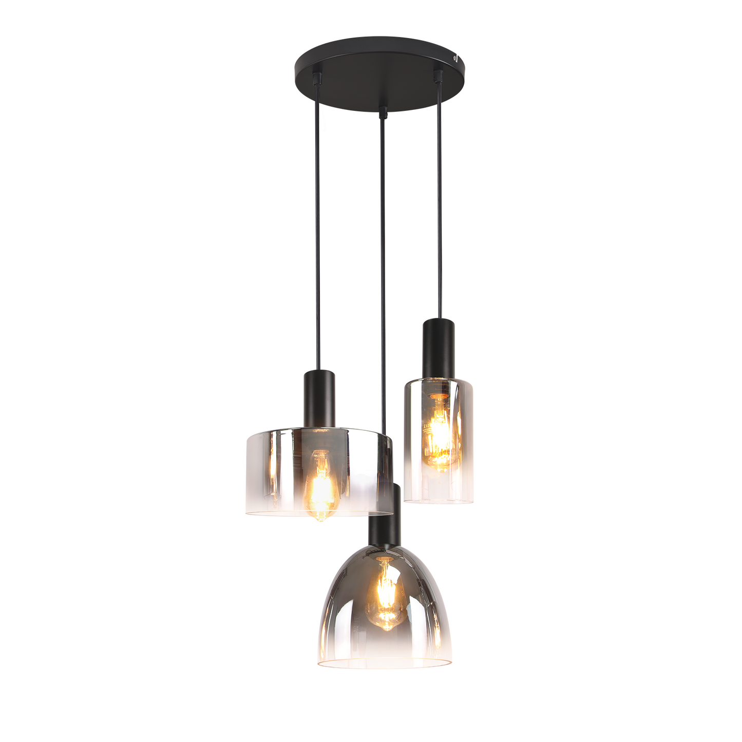 Pendelleuchte Wohnzimmer Hängelampe 3 Flammig Hängeleuchte-E27 Vintage Esszimmerlampe Hängend Pendellampe Höhenverstellbar Rauchgrau Glas für Schlafzimmer Wohnzimmer (ohne Leuchtmittel)
