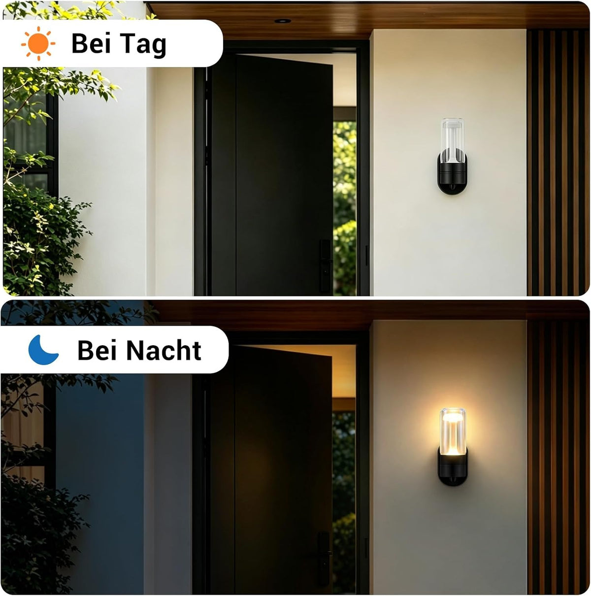 ZMH LED Wandleuchte Aussen Außenlampe Schwarz 10W 3000K Glas