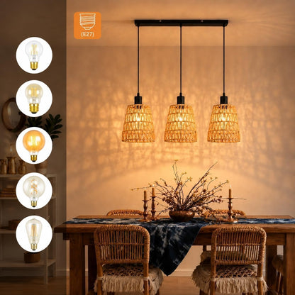 ZMH Hängelampe Boho Pendelleuchte Rattan 1 Flammig Esstischlampe