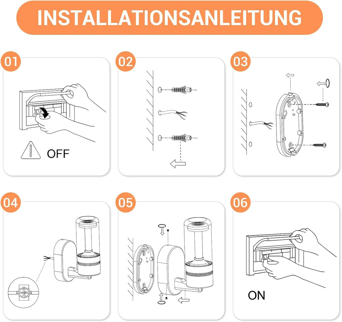 ZMH LED Wandleuchte Aussen Außenlampe Schwarz 10W 3000K Glas