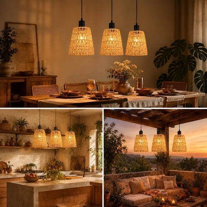ZMH Hängelampe Boho Pendelleuchte Rattan 1 Flammig Esstischlampe