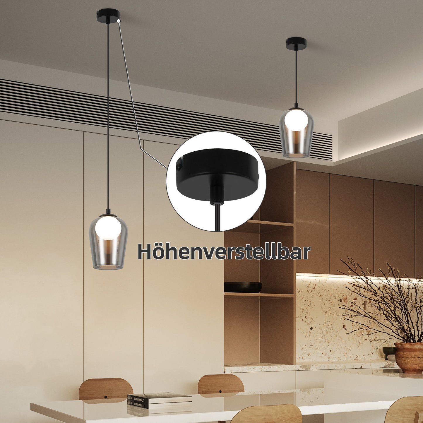 Pendelleuchte Schlafzimmer H?ngelampe Schwarz - 1 Flammig H?ngeleuchte Glas Esstischlampe H?ngend G9 Nachtisch Pendellampe H?henverstellbar f¨¹r Wohnzimmer Esstisch Flur (ohne Leuchtmittel)