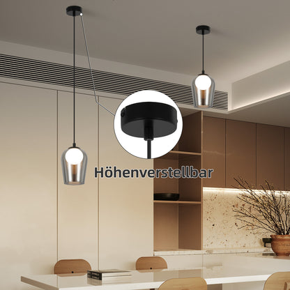 Pendelleuchte Schlafzimmer H?ngelampe Schwarz - 1 Flammig H?ngeleuchte Glas Esstischlampe H?ngend G9 Nachtisch Pendellampe H?henverstellbar f¨¹r Wohnzimmer Esstisch Flur (ohne Leuchtmittel)