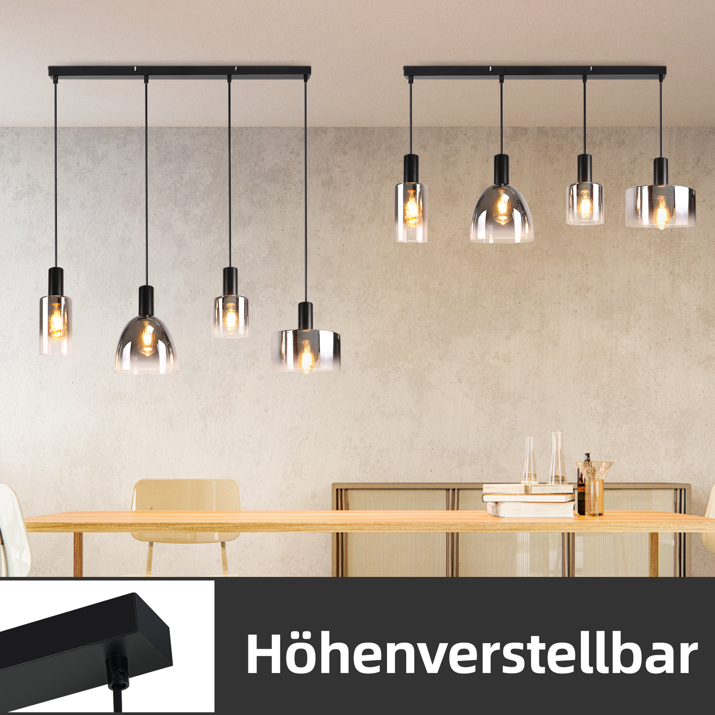 Pendelleuchte H?ngelampe Esstisch 4 Flammig H?ngeleuchte- E27 Vintage Esszimmerlampe H?ngend Pendellampe H?henverstellbar Glas Retro f¨¹r Schlafzimmer Wohnzimmer (ohne Leuchtmittel)