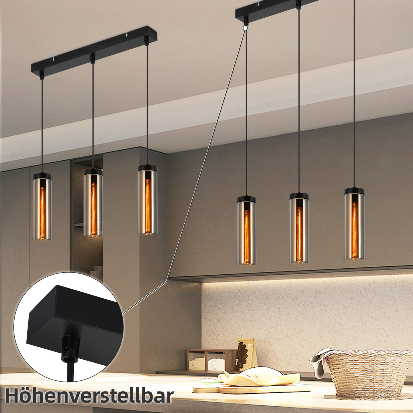 H?ngelampe Vintage Esstisch Pendelleuchte Schwarz - 3 Flammig H?ngeleuchte H?henverstellbar E27 Esstischlampe H?ngend Pendellampe Glas f¨¹r K¨¹chen Schlafzimmer Wohnzimmer (ohne Leuchtmittel)