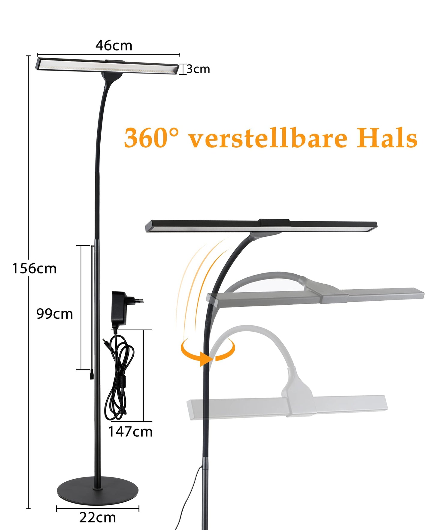 ZMH LED Stehlampe Standleuchte Leselampe - 156CM Stehleuchte Dimmbar Büro Standlampe Schlafzimmer Schwarz Modern Touch 10W Lesestehlampe mit Timer und Memory Funktion für Wohnzimmer