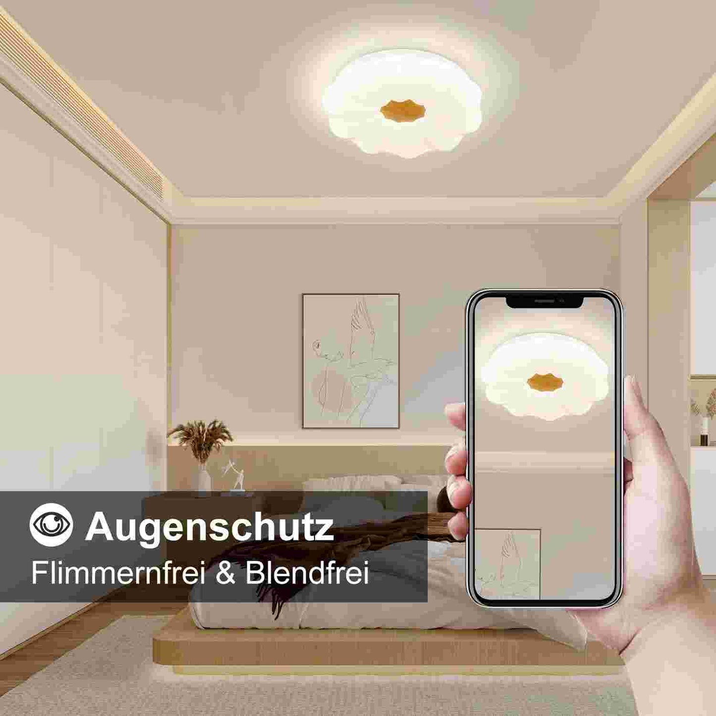 ZMH Deckenlampe LED Deckenleuchte Schlafzimmer - Rund Ø28cm Schlafzimmerlampe 15W mit Sternenhimmel Design Modern Flurlampe Neturalweiß Deckenbeleuchtung für Wohnzimmer Esszimmer Flur Büro