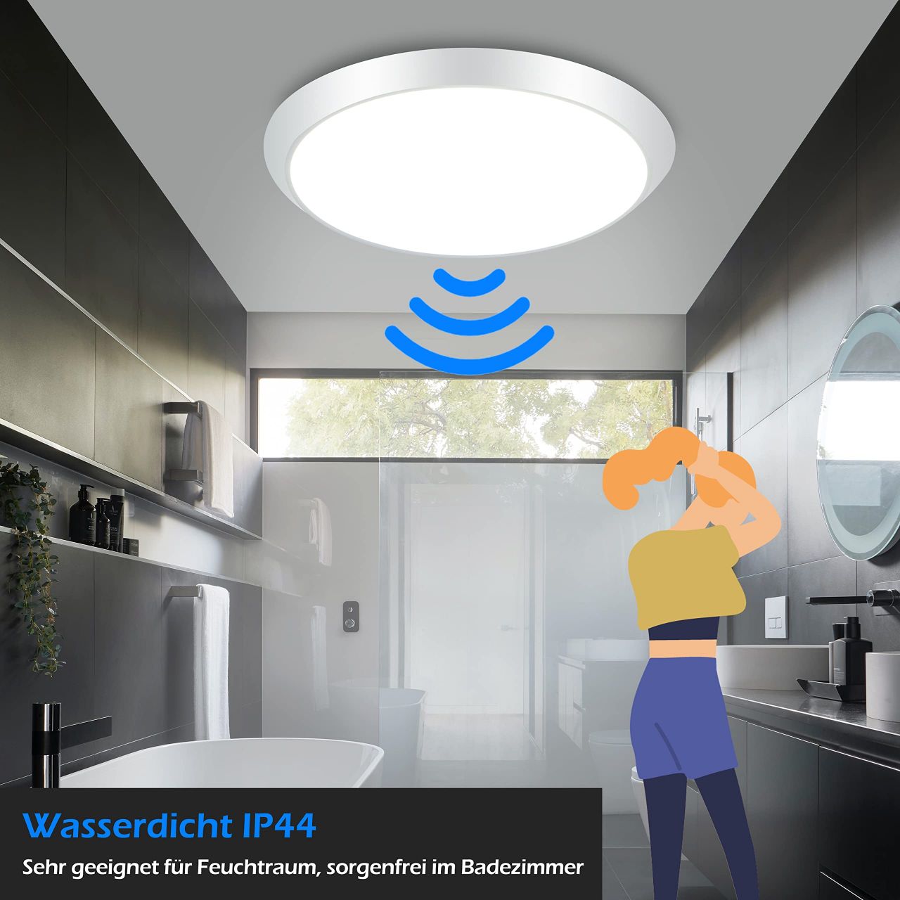 ZMH Deckenlampe LED Deckenleuchte mit Bewegungsmelder - 15W IP44 Wasserdicht Flurlampe Decke Modern Sensor Ø30CM Deckenbeleuchtung 4000K für Bad Flur Garage Treppenhaus Werkstatt Keller Balkon