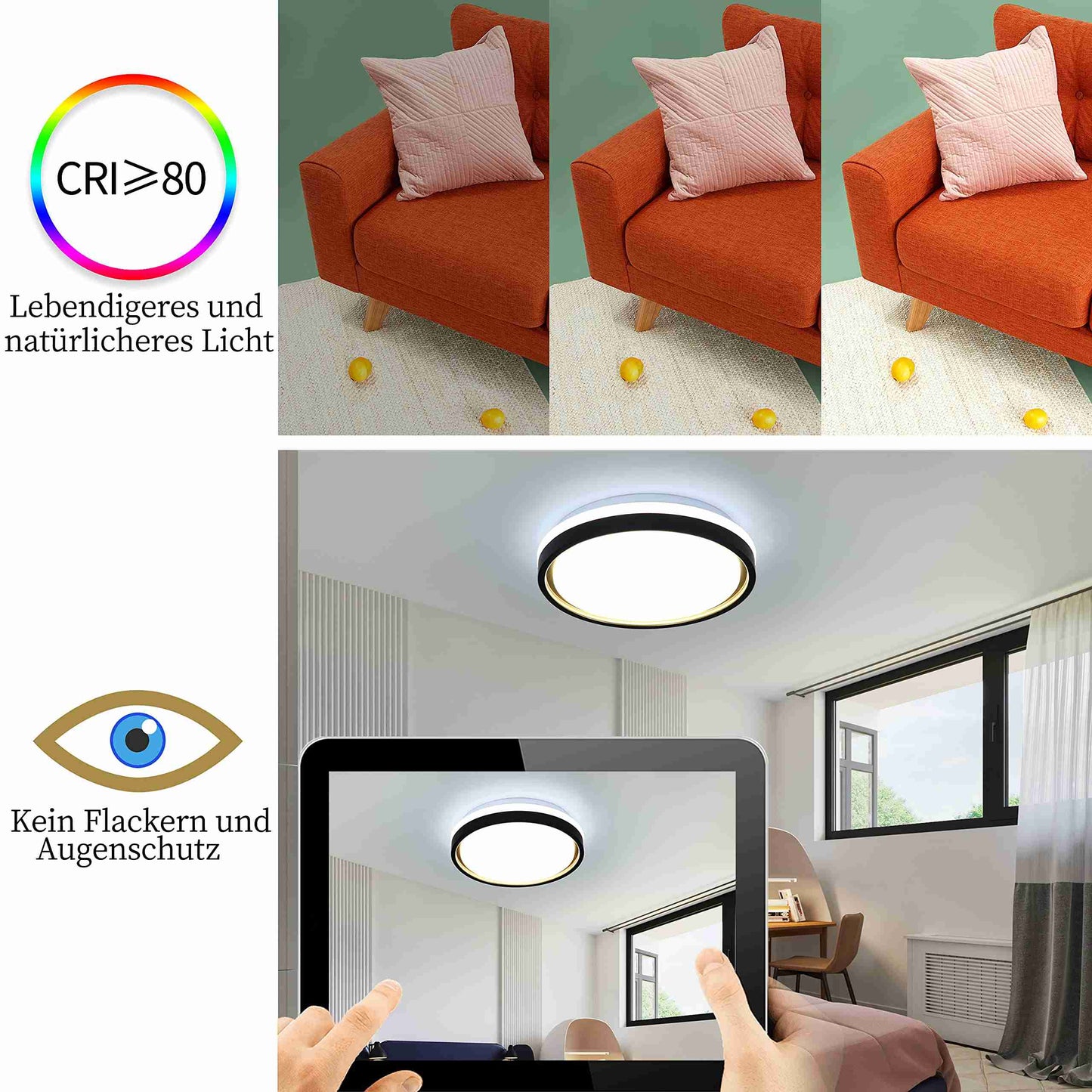 ZMH Deckenlampe LED Deckenleuchte Schlafzimmer - Ø30cm Schlafzimmerlampe Dimmbar mit Fernbedienung 18W Modern Rund Wohnzimmerlampe Weiß Gold Deckenbeleuchtung für Wohnzimmer Küche Flur Esszimmer