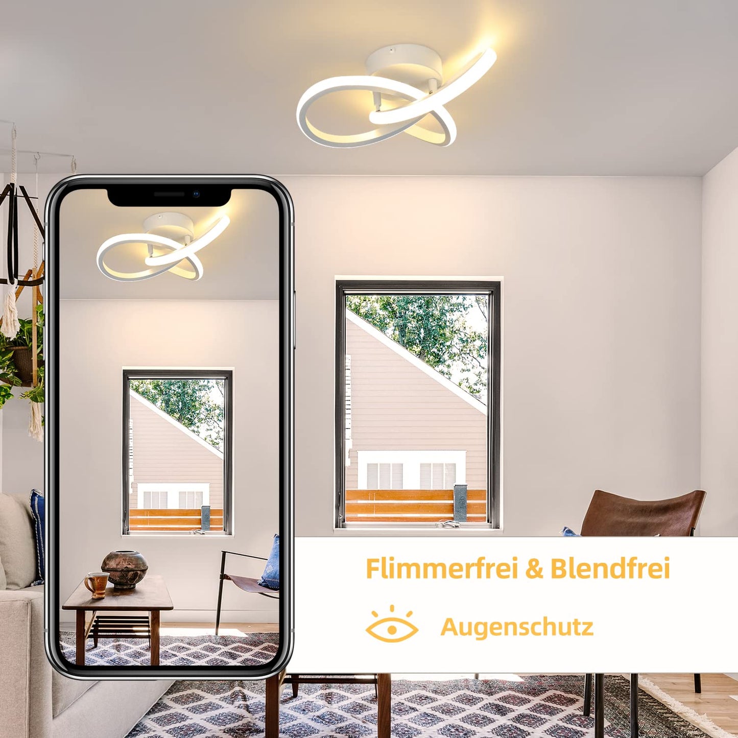 ZMH LED Deckenleuchte Warmweiß Deckenlampe Klein - 19W 1400LM Flurlampe Modern Küchenlampe Schwarz-Weiß Geometrie Design Lampe für Schlafzimmer Küche Wohnzimmer Flur Eingang Korridor Studio