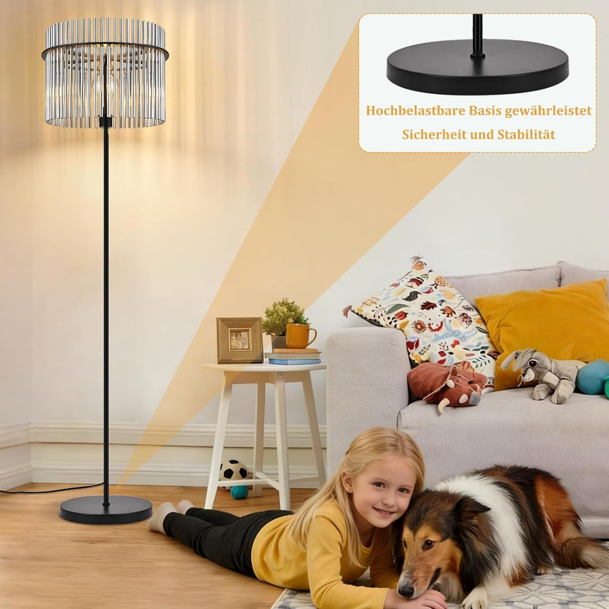 ZMH Stehlampe Schwarz Stehleuchte Glas Standleuchte Wohnzimmer E27