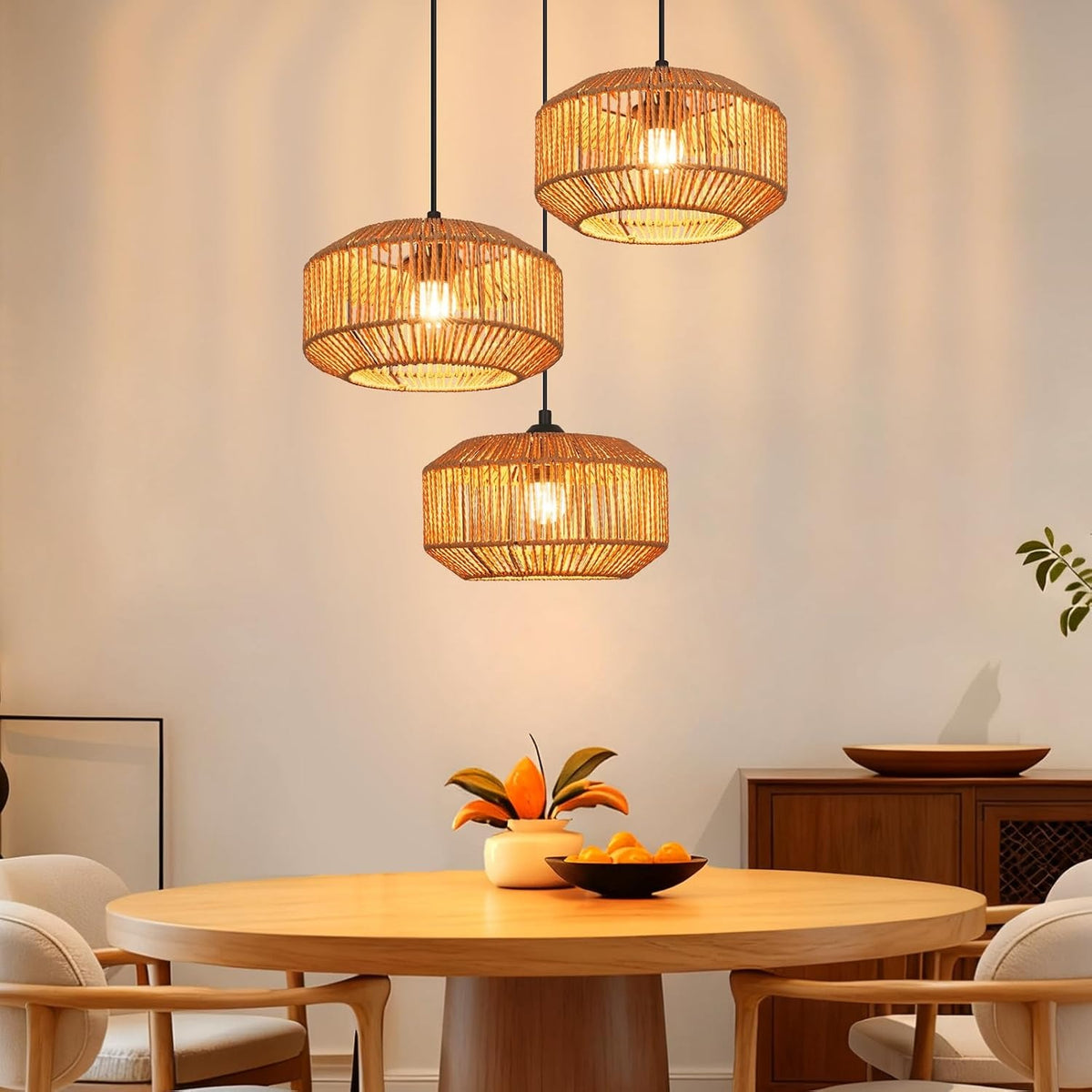 ZMH Pendelleuchte Boho Hängelampe Rattan Lampe Hängend Höhenverstellbar