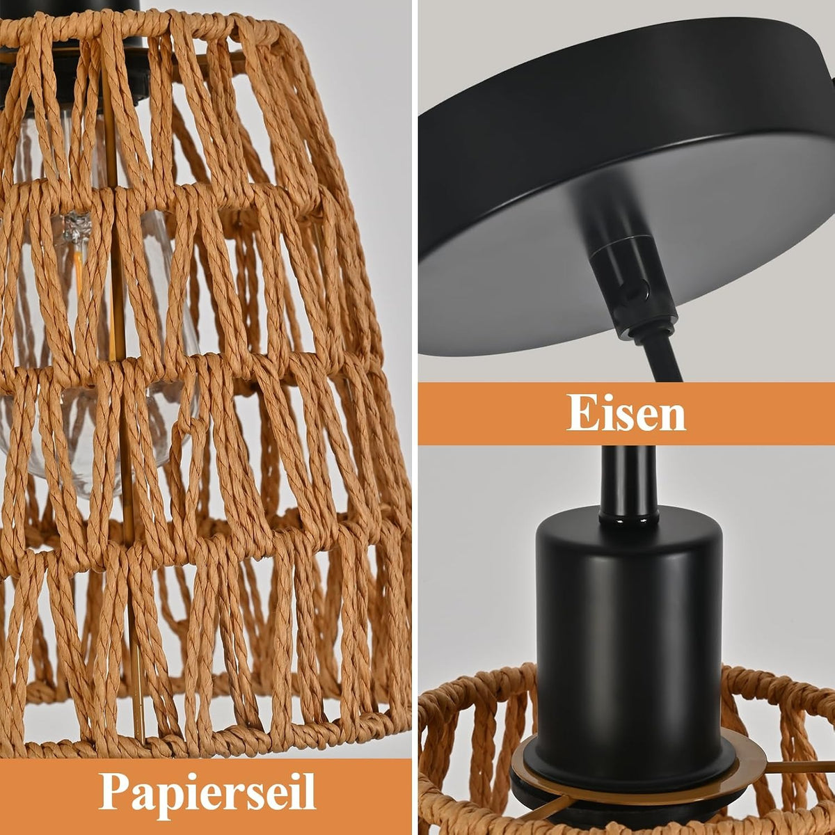 ZMH Hängelampe Boho Pendelleuchte Rattan 1 Flammig Esstischlampe