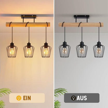 ZMH Deckenleuchte Holz Vintage Deckenlampe Küche Schwarz Küchenlampe E27