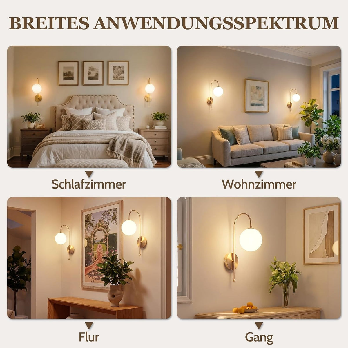 ZMH Wandleuchte Innen Wandlampe Schlafzimmer G9 Flurlampe Gold Glaskugel