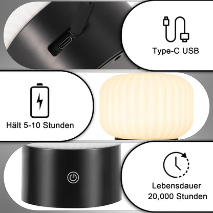 ZMH Tischlampe Kabellos Nachttischlampe Akku LED Aufladbar Tischleuchte Dimmbar