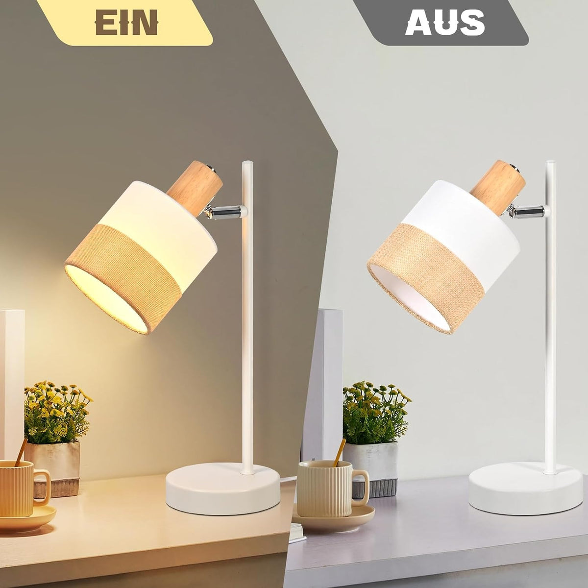 ZMH Tischlampe Wohnzimmer Nachttischlampe Holz 2er Set E14