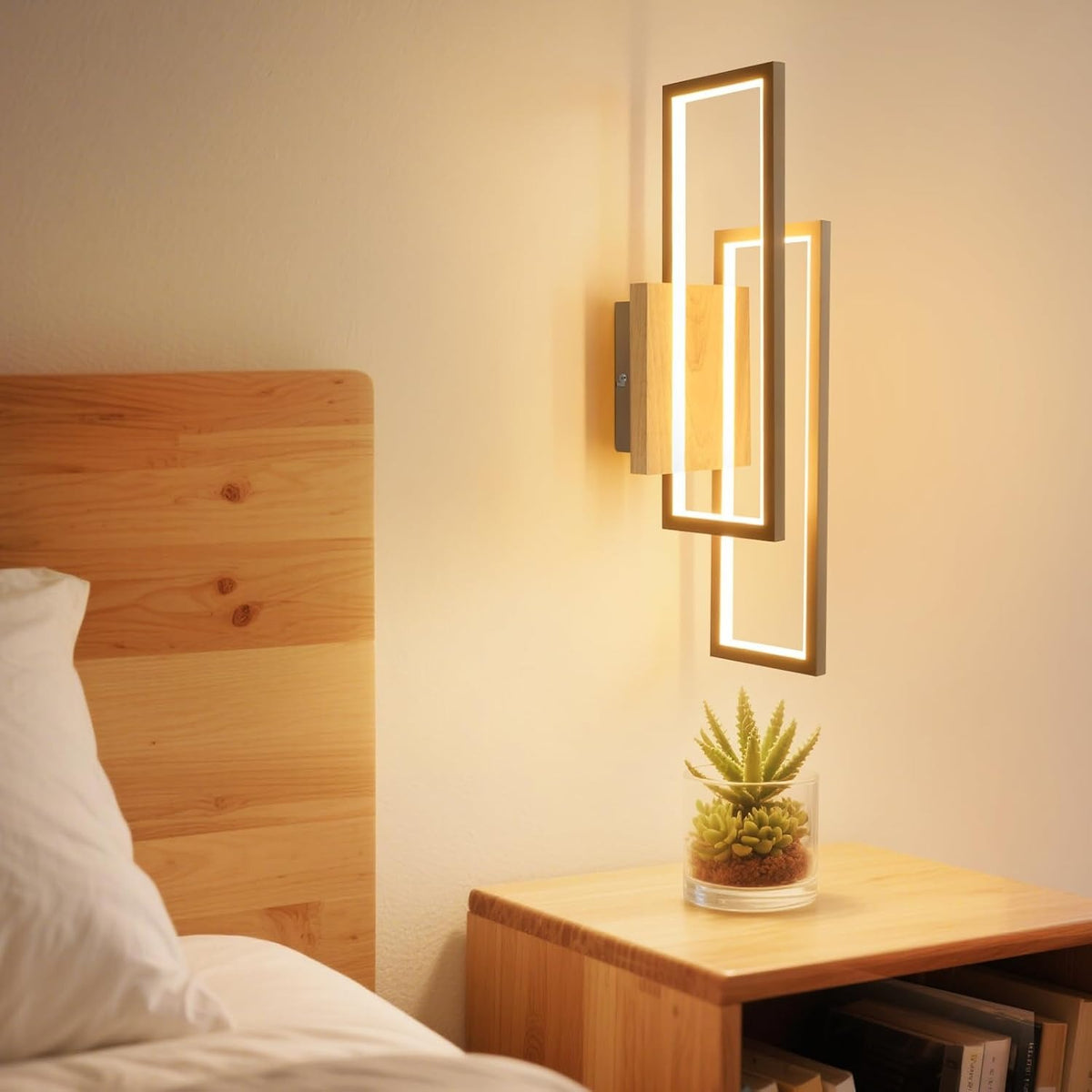 ZMH Deckenlampe LED Deckenleuchte Schlafzimmer 24W Holz 48cm Flurlampe