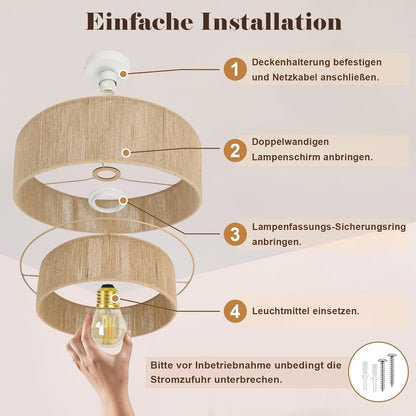 ZMH Deckenleuchte Boho Deckenlampe Schlafzimmer Ø40cm aus Juteschnur