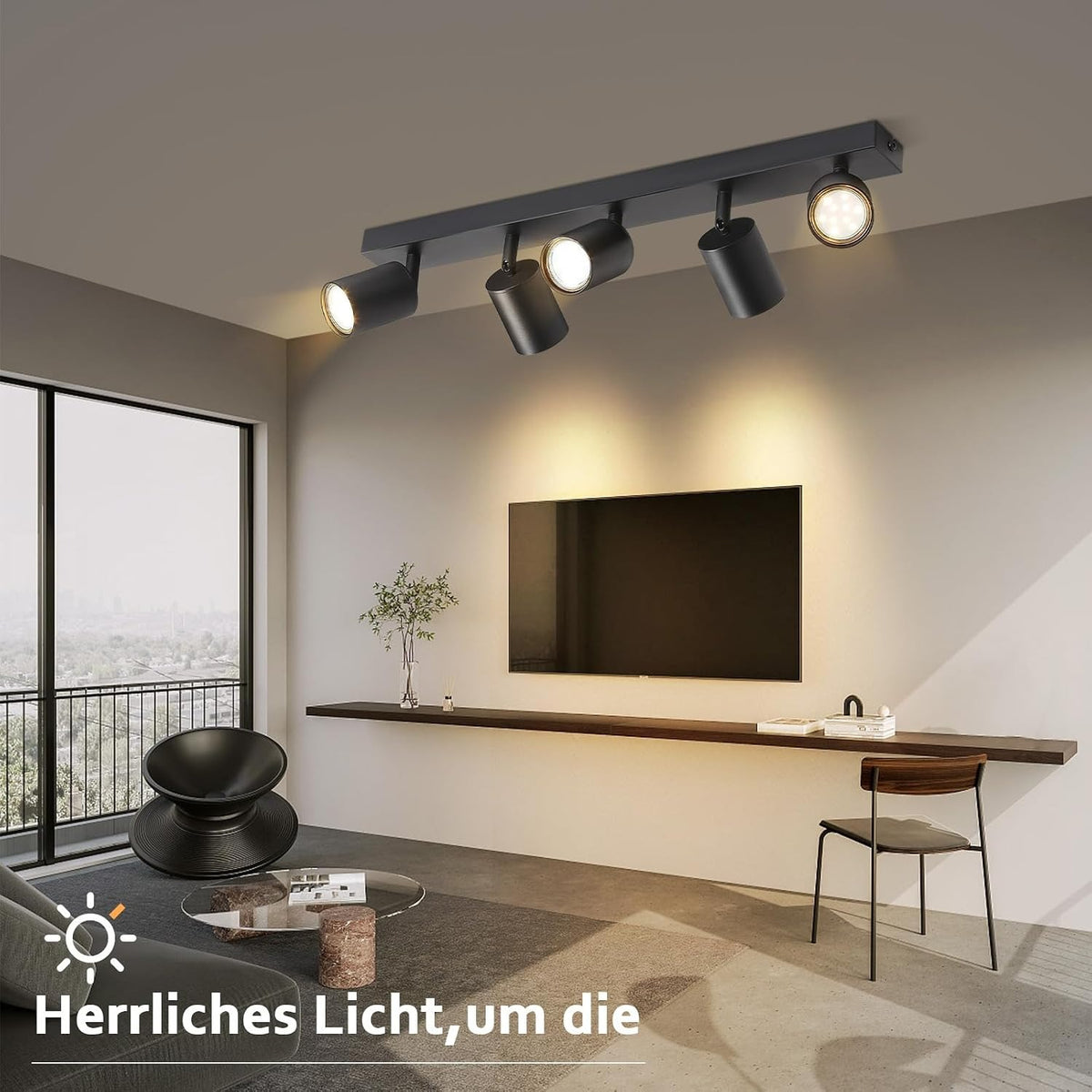 ZMH LED Deckenleuchte Schwarz Deckenstrahler: GU10 Deckenlampe Spots 5 Flammig 330°Schwenkbar Deckenspots Modern Flurlampe