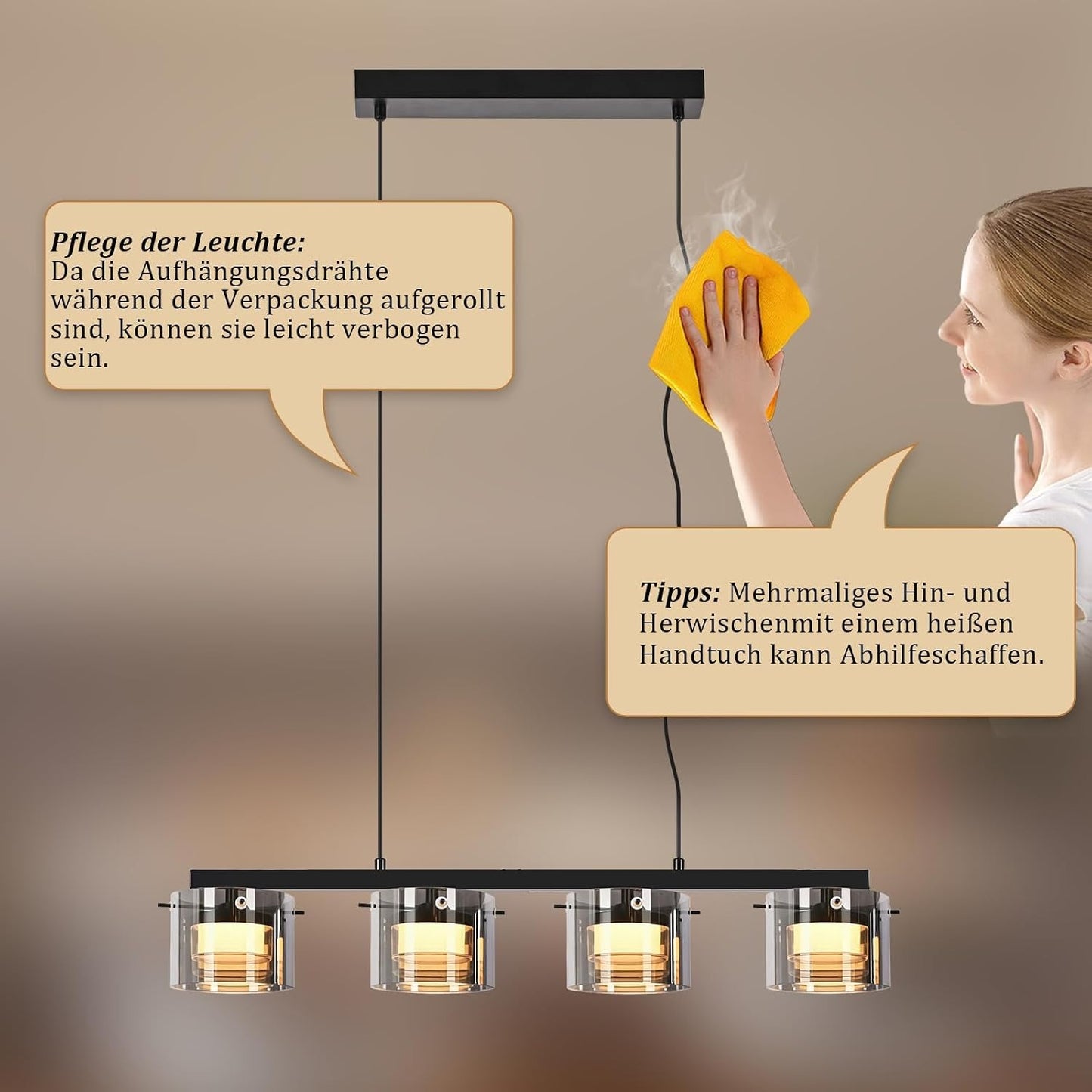 ZMH Pendelleuchte Esstisch Hängelampe Glas