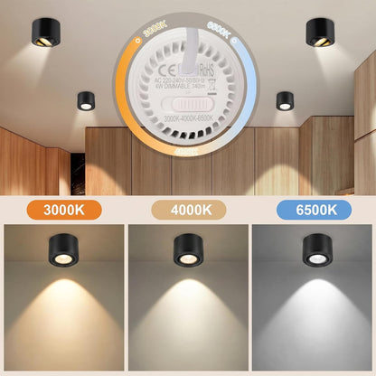 ZMH 4 Stück LED Aufbauspot Schwarz/Weiß Spots Deckenleuchte Dimmbar Ø80x50mm