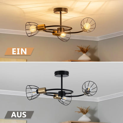 ZMH Deckenleuchte Schwarz E14 Deckenlampe Vintage Metall 3 Flammig