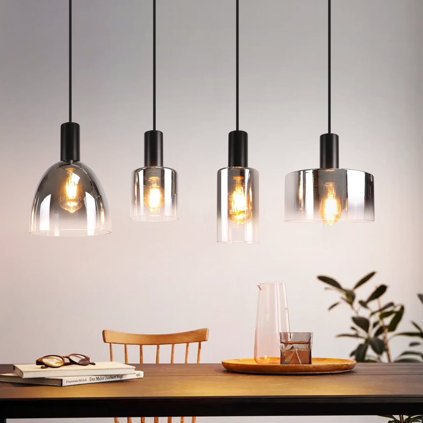 Pendelleuchte H?ngelampe Esstisch 4 Flammig H?ngeleuchte- E27 Vintage Esszimmerlampe H?ngend Pendellampe H?henverstellbar Glas Retro f¨¹r Schlafzimmer Wohnzimmer (ohne Leuchtmittel)