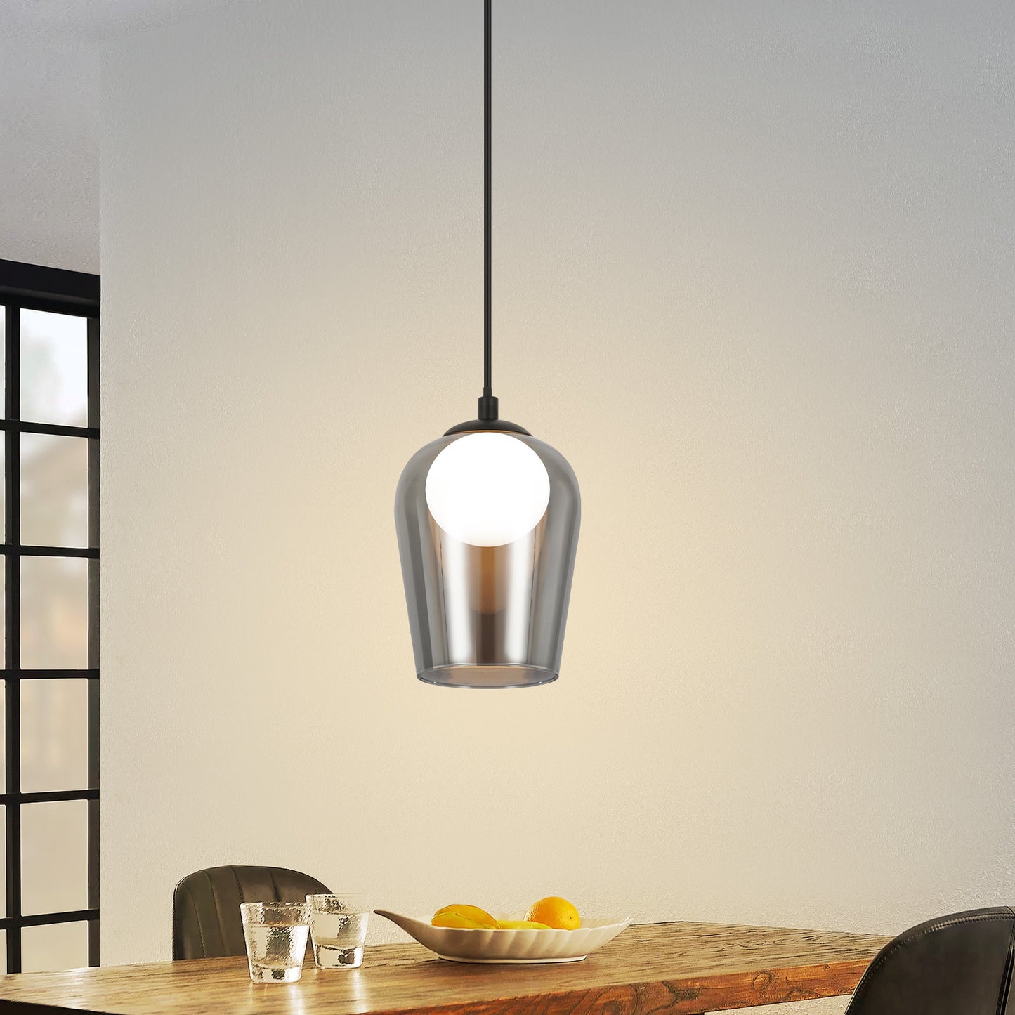 Pendelleuchte Schlafzimmer H?ngelampe Schwarz - 1 Flammig H?ngeleuchte Glas Esstischlampe H?ngend G9 Nachtisch Pendellampe H?henverstellbar f¨¹r Wohnzimmer Esstisch Flur (ohne Leuchtmittel)