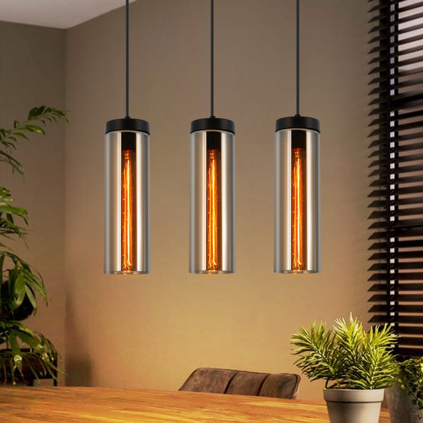H?ngelampe Vintage Esstisch Pendelleuchte Schwarz - 3 Flammig H?ngeleuchte H?henverstellbar E27 Esstischlampe H?ngend Pendellampe Glas f¨¹r K¨¹chen Schlafzimmer Wohnzimmer (ohne Leuchtmittel)