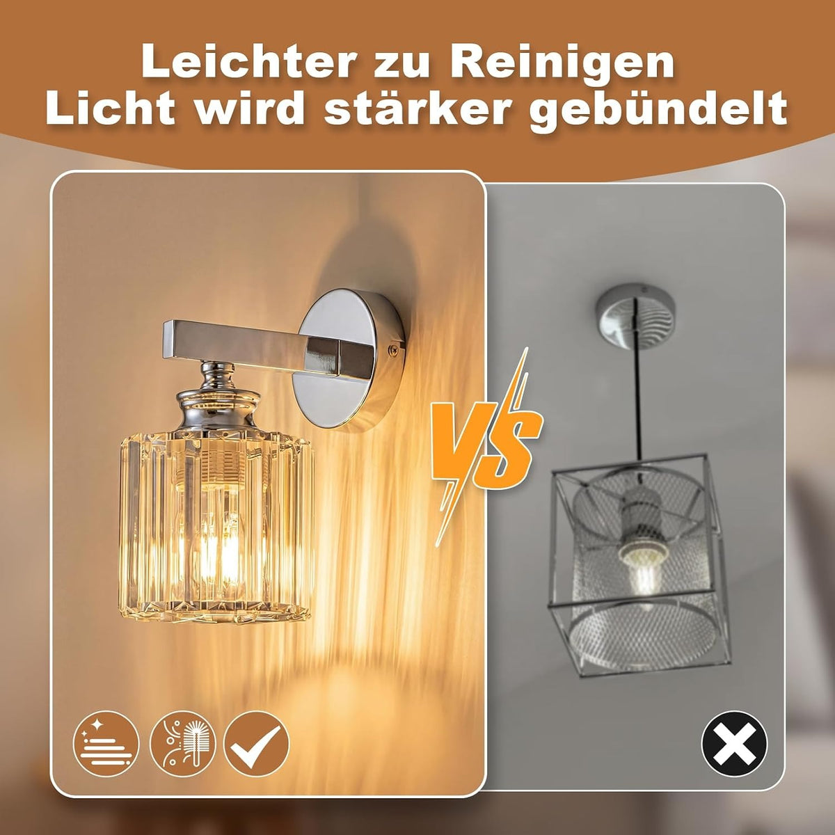 ZMH Wandleuchte Innen Moderne-Wandlampe Kristall Wandbeleuchtung E27 Nachttischlampe Wand Flurlampe Wand 1 Flammig für Schlafzimmer Wohnzimmer Treppenhaus Flur