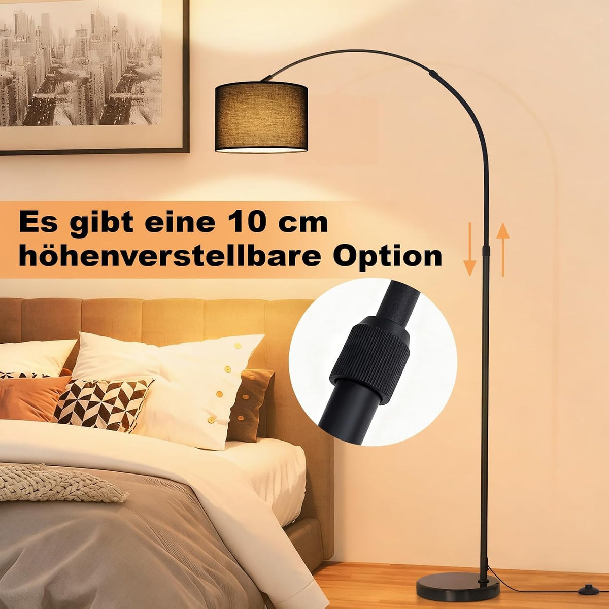 ZMH Bogenlampe Wohnzimmer Stehlampe - Stoffschirm Ø30 cm Stehleuchte 181CM