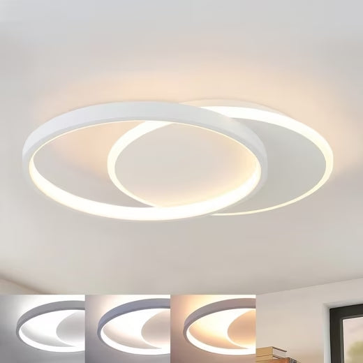 ZMH LED Deckenleuchte Wohnzimmer Dimmbar Deckenlampe mit 2 Rund Ring/Quradratisch, Augenschutz, LED fest integriert, Tageslichtweiß, 35W, 2800lm