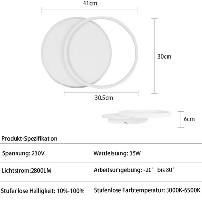 ZMH LED Deckenleuchte Wohnzimmer Dimmbar Deckenlampe mit 2 Rund Ring/Quradratisch, Augenschutz, LED fest integriert, Tageslichtweiß, 35W, 2800lm