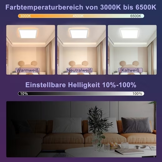 ZMH LED Panel Deckenleuchte Dimmbar mit Fernbedienung 24W IP44, RGB Farbwechsel,Dimmbar, LED fest integriert, Warmweiß, Neutralweiß, Kaltesweiß, für Schlafzimmer Kinderzimmer Küche Wohnzimmer